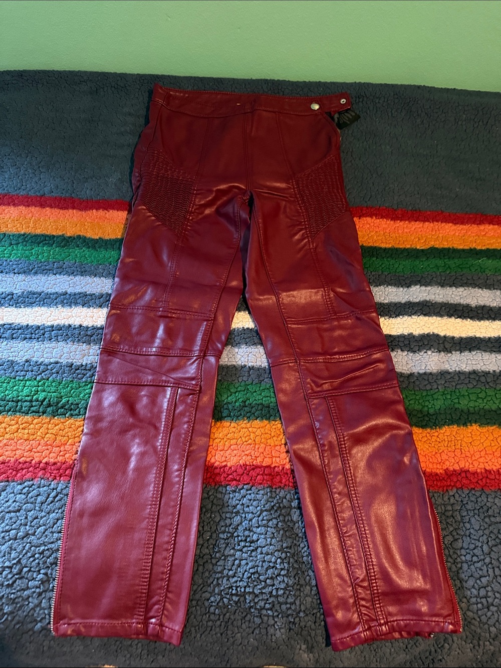 Women’s Burgundy Faux Leather Jeans Free Peop